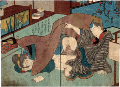 A GUEST OF CONCUBINE OTSUYA TAKES ADVANTAGE OF HER DRUNKEN SLEEP (Utagawa Kunisada)