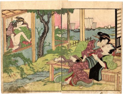 AMOROUS COUPLES AND VIEW OF THE BAY (Keisai Eisen)