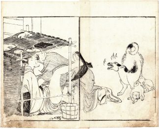 FURTIVE LOVERS BOTHERED BY A DOG (Kitagawa Utamaro)
