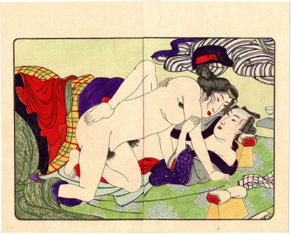 FASHIONABLE TEXTILE PATTERNS: AROUSED COUPLE (Utagawa Kuniyoshi)