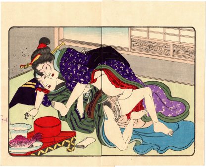 FASHIONABLE TEXTILE PATTERNS: AN AMOROUS DINNER (Utagawa Kuniyoshi)