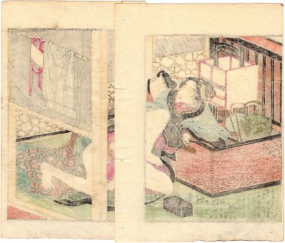 PURPLE WAKA POETRY: COUPLE NEXT TO A BRAZIER (Utagawa Kunimori II)