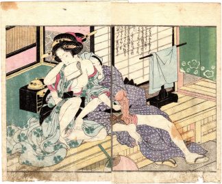 PURPLE WAKA POETRY: FLIRTING IN THE SUMMER HEAT (Utagawa Kunimori II)