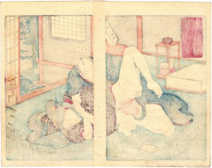 LINGERING PLUM SCENT IN THE SLEEPING CHAMBER: LOVE MEETING IN THE TEA ROOM (Utagawa Kunisada)