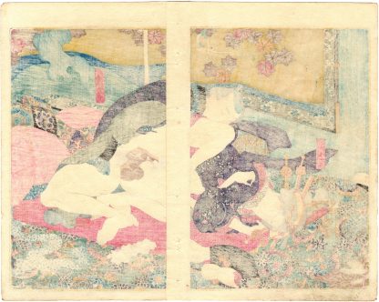 LINGERING PLUM SCENT IN THE SLEEPING CHAMBER: THE COURTESAN KONOITO AND HER LOVER HANBEI (Utagawa Kunisada)
