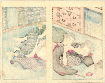 LINGERING PLUM SCENT IN THE SLEEPING CHAMBER: MATURE WOMAN BREASTFEEDING A YOUNG LOVER (Utagawa Kunisada)