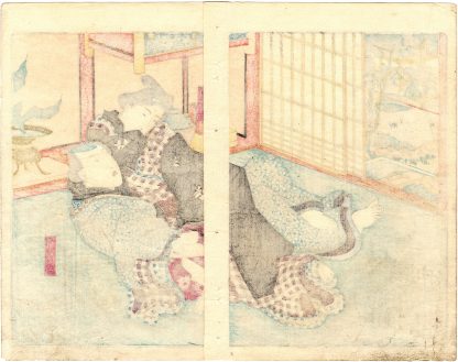 LINGERING PLUM SCENT IN THE SLEEPING CHAMBER: THE SEDUCER TANJIRO AND THE JORURI RECITER TAKETEUKICHI (Utagawa Kunisada)