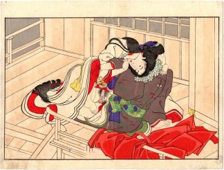 PLEASURE IN FIFTY-SOME FEELINGS: MITSUUJI AND LADY KATSURAGI AFTER THE BANQUET CELEBRATING CHERRY BLOSSOMS (Toyohara Chikanobu)