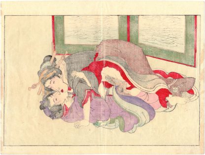PLEASURE IN FIFTY-SOME FEELINGS: SECRET MEETING BETWEEN MITSUUJI AND HIS FATHER'S CONCUBINE AT HITOMARU SHRINE (Toyohara Chikanobu)