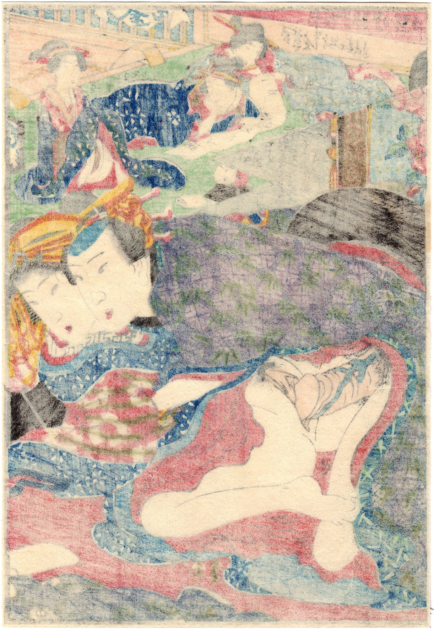 Shunga Spring Pichures SCENERY OF SPRING, THE ALPHABET LIBRARY: READING A LETTER (Koikawa ...