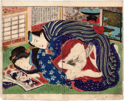A TALE OF SLEEPING FLOWERS IN THE FOUR SEASONS: COUPLE READING EROTIC BOOKS (Koikawa Shozan)