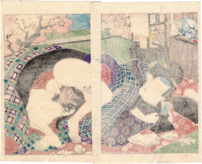 A TALE OF SLEEPING FLOWERS IN THE FOUR SEASONS: COUPLE AND CHERRY BLOSSOM SCREEN (Koikawa Shozan)