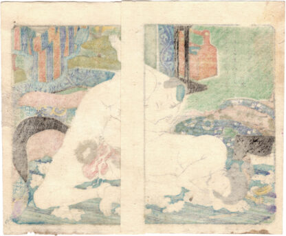 SPRING POEMS: NUDE LOVING COUPLE ABSORBED IN PLEASURE (Utagawa Kunisada)