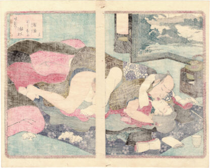 A BEDSIDE GUIDE: OTSUYA AND TOKUSHICHI GIVING FREE REIN TO THEIR SENSUAL PLEASURES (Utagawa Kunisada)