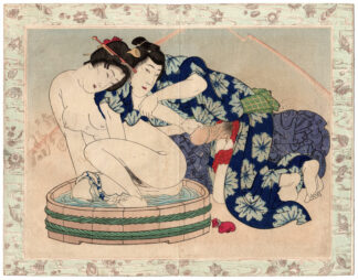 THE JEWELLED WIG: BATHING MISTRESS WITH SHOP BOY AND LIGHTNING (Katsushika Hokusai)