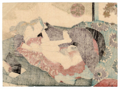 BACKSTAGE LOVE IN PRESENT TIMES: LOVERS EMBRACING (Utagawa School)