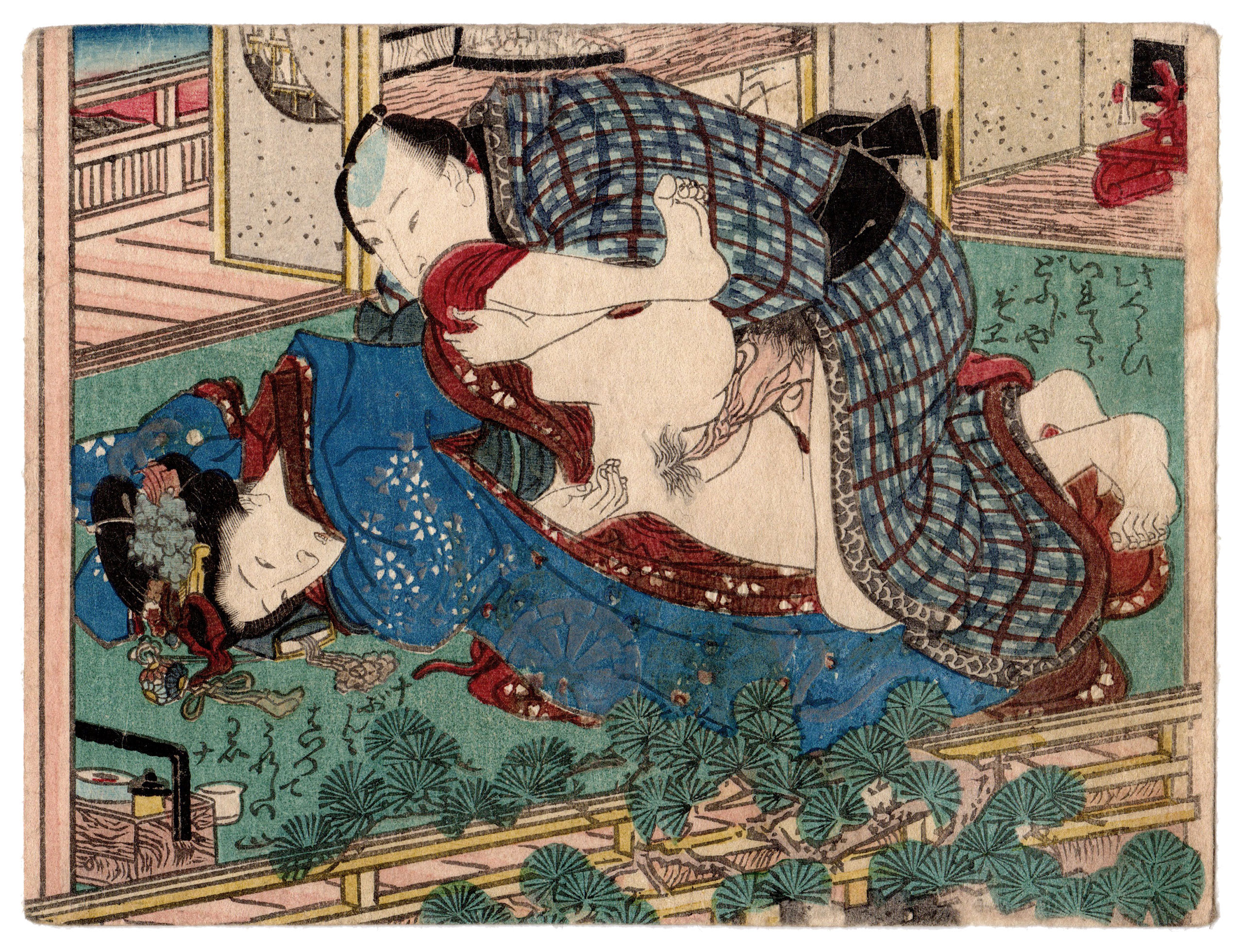 THE KAMEYA HOUSE IN THE NEW YOSHIWARA PLEASURE QUARTER (Utagawa School)